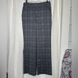 Kasper Blue And Gray Plaid Wide Leg Tailored Dress Pants w/ Elastic Waistband